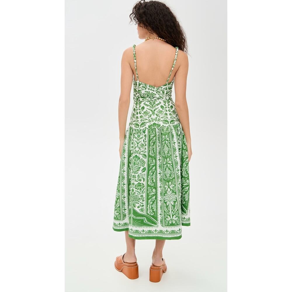 FARM RIO Delicate Tapestry Green Linen Midi Dress Size Small NEW - Picture 13 of 13